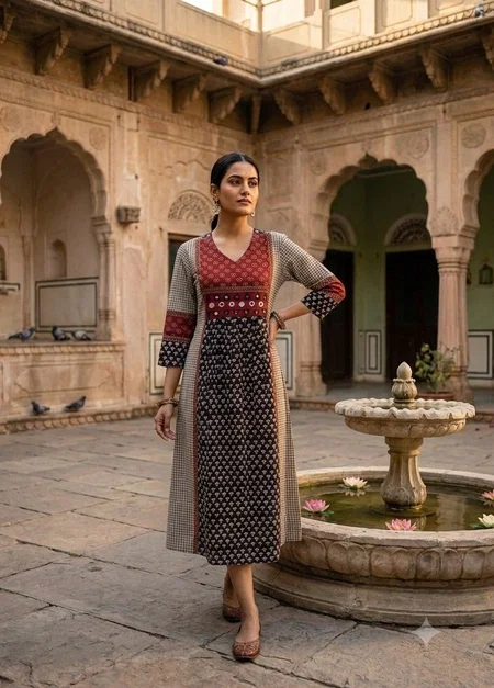  1230 By Naisha Cotton Printed With Mirror Handwork Jaipuri Kurtis